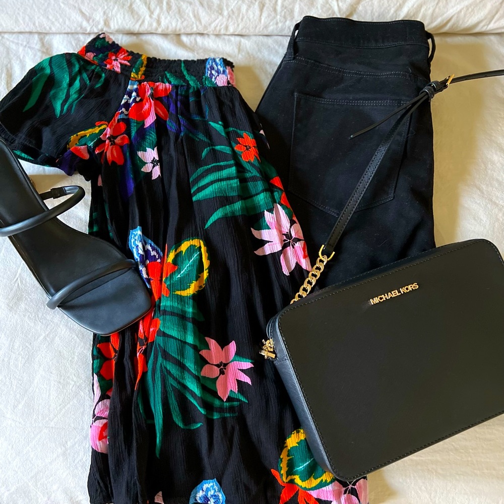 Black with Flowers Off Shoulder top Medium